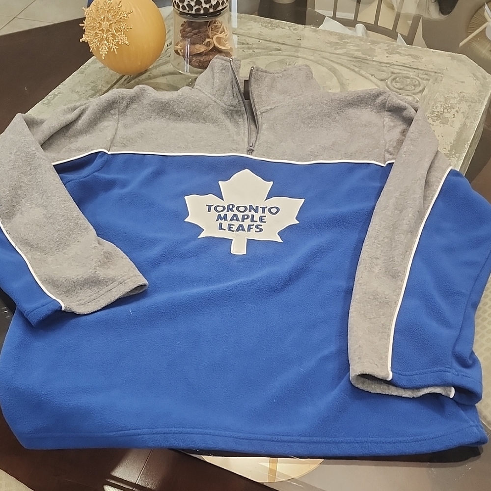 Toronto Maple Leafs Men's 1/4 Zip Fleece Pullover Blue and Gray Medium Fit 2000'